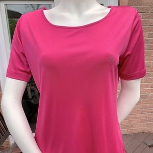 Silk & Cashmere soft shiny silk top fuschia pink half sleeve sparkling logo Eu L